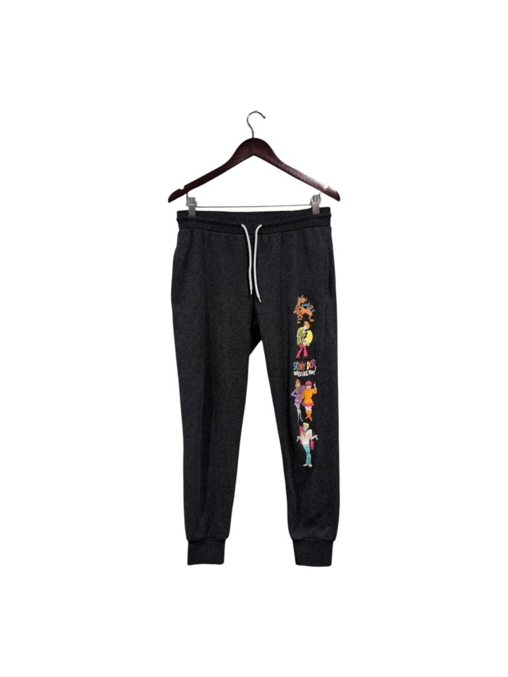 Scooby Doo Pants Women's Size M Gray Sweatpants Tie Waist Lounge Cuffed